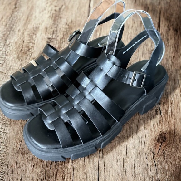 New American Eagle Womens Fisherman Sandals Size 11 Black Open Toe Chunky Heel - Picture 2 of 16